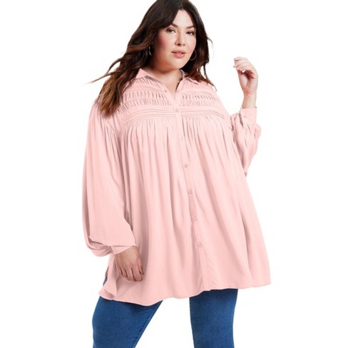 June + Vie Women's Plus Size Pintuck Tunic, 10/12 - Soft Blush : Target