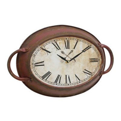 16.5" x 10.6" Oval Metal Wall Clock Red - Stonebriar Collection