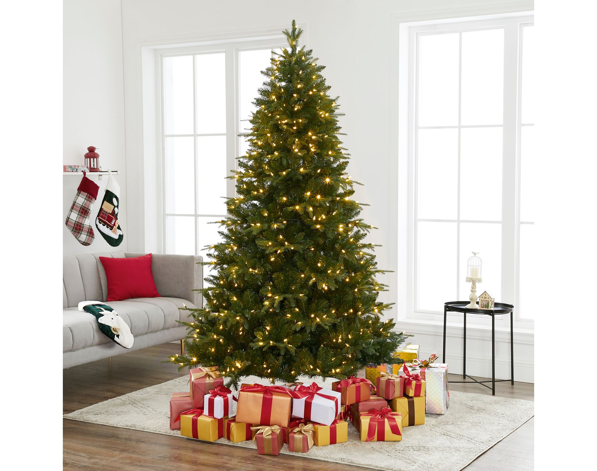 Home Imports Emporium 7.5 ft Traditional Pre-Lit Artificial Christmas Tree – Realistic Fir Tree with Warm Lights and Sturdy Metal Stand