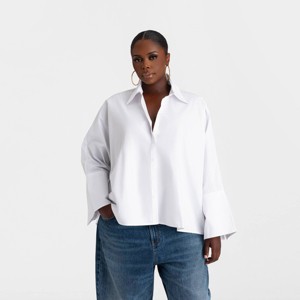 KBB by KAHLANA Women's Long Sleeve 'The A-Line Shirt' - White - 1 of 3