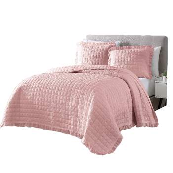 RT Designers Collection Bolla Ruff 3 Pieces Washed Lightweight Quilts Set Full/Queen Size For Bedding Blush
