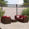 vidaXL Patio Lounge Set with Cushions Sectional Sofa Garden Backyard Poly Rattan - Brown and Red 5 Piece - 2 of 4