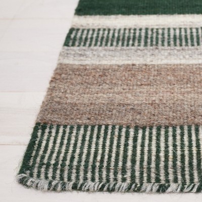 Gray and Green Geometric Wool Flat Weave Area Rug 4' x 6'