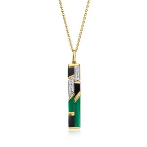 Ross-Simons Onyx, Green Chalcedony and .10 ct. t.w. White Topaz Pendant Necklace in 18kt Gold Over Sterling Size 18 - 1 of 3