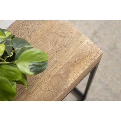 Natural Mango Wood and Black Metal Slim Side Table