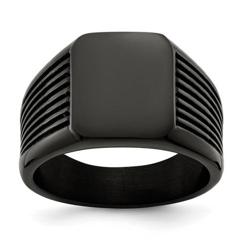 Black Bow Jewelry Men's 13mm Black Plated Stainless Steel Grooved Tapered Signet Ring - image 1 of 4