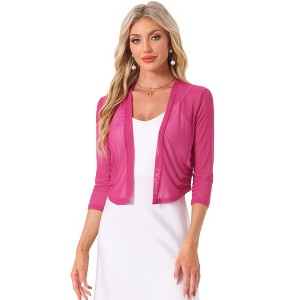 INSPIRE CHIC Women's 3/4 Sleeve Open Front Mesh Sheer Chiffon Bolero Shrug - 1 of 4