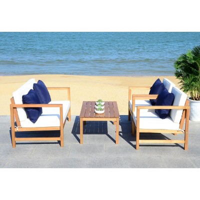 Montez 4-Piece Teak Brown and Beige Outdoor Set with Accent Pillows