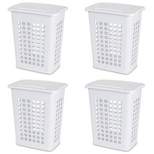 Sterilite Rectangular LiftTop Plastic Dirty Clothes Laundry Hamper Bin with Lid, White (4 Pack)