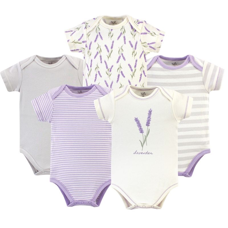 Touched by Nature Baby Girl Organic Cotton Bodysuits 5pk, Lavender, 1 of 8
