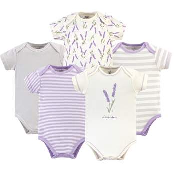 Touched by Nature Baby Girl Organic Cotton Bodysuits 5pk, Lavender