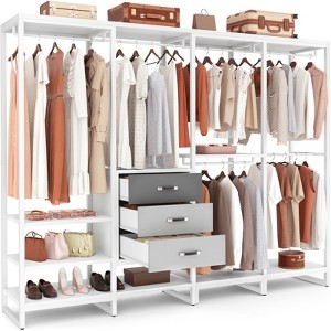 Aheaplus 74'' Closet Organizer with Wood Drawers, Garment Rack with Wood Shelves and Hanging Rods - 1 of 4