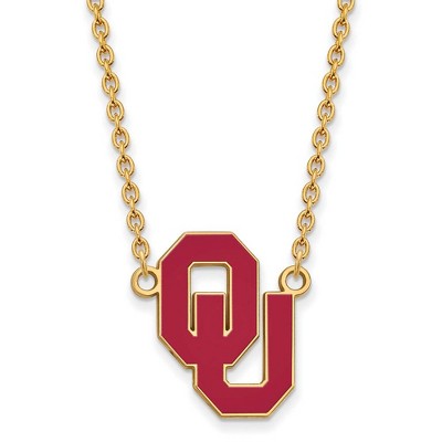Black Bow Jewelry 14k Yellow Gold Plated Sterling Silver Oklahoma Sooners NCAA Necklace 18 Inch