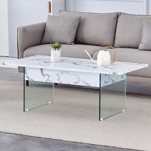 VYNXARIA Multifunctional Lift Top Coffee Table -Light Wood Color Grain Sticker.Tempered Glass Legs,Lift Top Feature,for Living Rooms And Office - 1 of 4