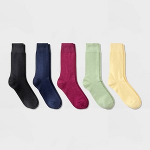 Men's Dress Crew Socks 5pk - Goodfellow & Co™ Yellow/Green/Plum 7-12 - 1 of 3