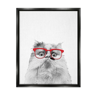 Stupell Industries Funny Face Cat Wearing Glasses Framed Canvas