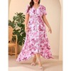 Coolmee Women's Plus Size Summer Floral Dresses Wrap V Neck Casual  Short Sleeve A-Line Midi Sundress - 2 of 4