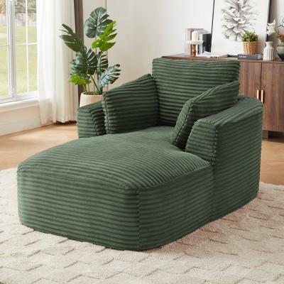 Oversized Corduroy Upholstered Chaise Lounge Sofa Chair, Comfy Sleeper Recliner with Thick Cushion for Living Room or Bedroom-The Pop Home