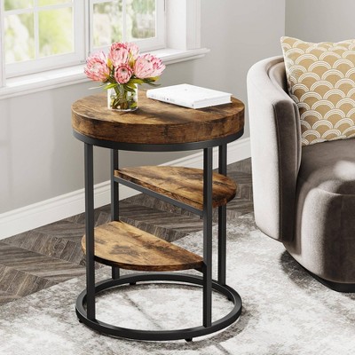 Rustic Round Wood and Metal 3-Tier End Table