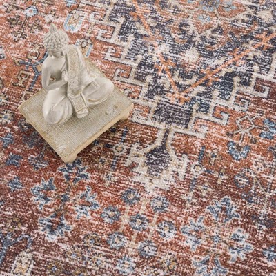 Hauteloom Light Blue and Burgundy Rectangular Polyester Area Rug