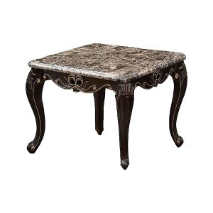 Royal Hampton End Table, Dark Walnut Brown Wood, Carved Details, 28 Inch - 1 of 1
