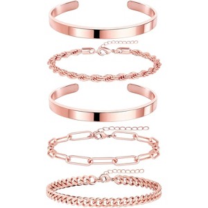 14K Gold Plated Chunky Cuff Bracelet Set for Women with Tie Knot Cuban Rope Paperclip Beaded Designs, Non Tarnish - 1 of 4