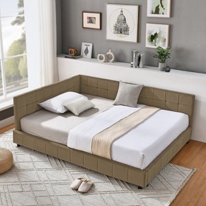RISOKEYS Full Size L-Shaped Daybed - Velvet Upholstered Sofa Bed Frame with Wood Slats for Living Room,Bedroom - No Box Spring Needed - 1 of 4