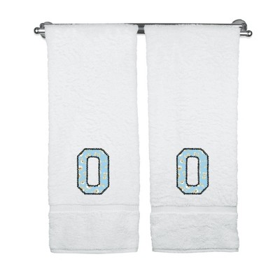 BC BARE COTTON Monogrammed Towels, Personalized Gift, Set of 2 - Embroidered Writing with Light Blue