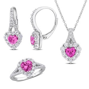 EVERLY JEWELRY | 7 5/8ct TGW Created Pink and White Sapphire Necklace Ring and Earrings 3-Piece Set in Sterling Silver - 18 in - 1 of 4