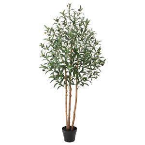 DR.Planzen 5-7FT Artificial Olive Tree with Real Wood Trunks & Triple-Stem Design in White Planter, Lifelike Faux Tree Plant for Indoor Outdoor Decor - 1 of 4