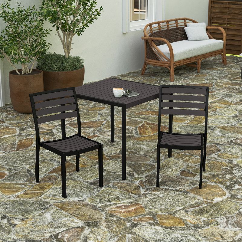 Merrick Lane Outdoor Side Chairs Poly Faux Wood and Metal Patio and Deck Chairs for All-Weather Use- Set of 2, 4 of 11