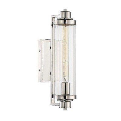 Polished Nickel Ribbed Glass 18" Wall Sconce
