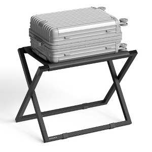 Folding Luggage Rack, Metal Suitcase Stand with Synthetic Leather Top & Floor Protection, 110 lb Capacity for Guest Room Hotel - 1 of 4