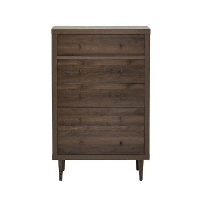 GDFStudio Farhart Mid Century Modern Faux Wood 5 Drawer Dresser