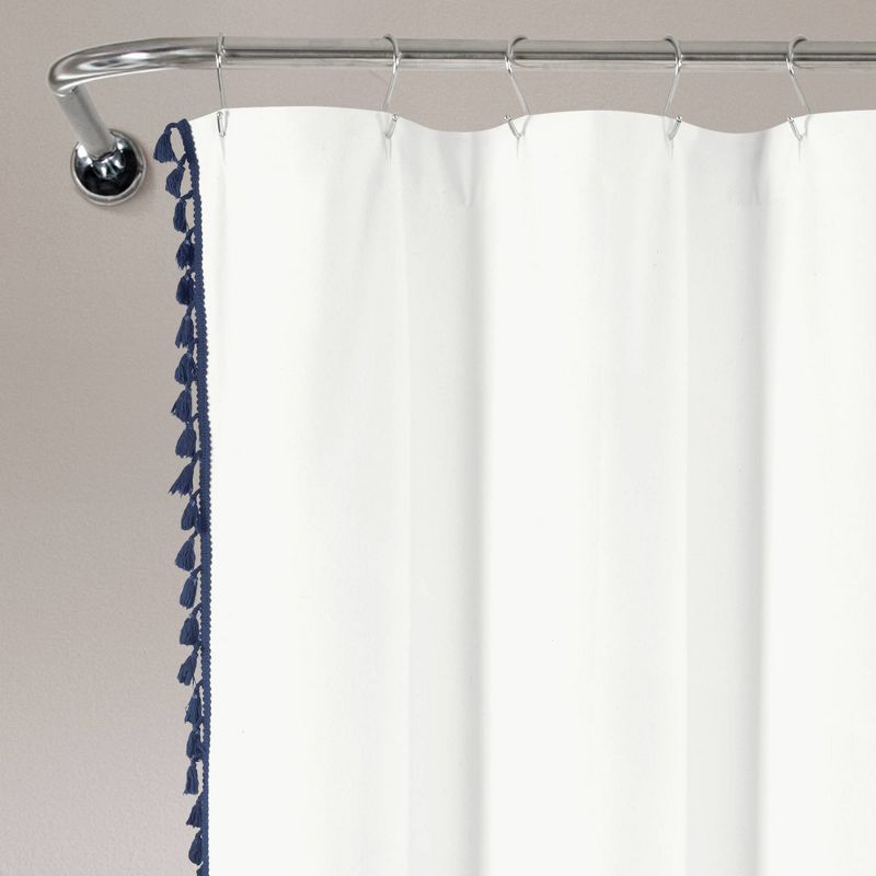 72&#34;x72&#34; Boho Melora Tassel Yarn Dyed Eco-Friendly Recycled Cotton Shower Curtain Navy - Lush D&#233;cor, 3 of 6