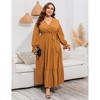Plus Size Women's V Neck Long Sleeve Maxi Dress with Belt Flowy Elegant Floor Length Dress - 3 of 4