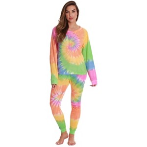 Just Love Women's Tie Dye Two Piece Thermal Pajama Set - Waffle PJ Set - 1 of 3