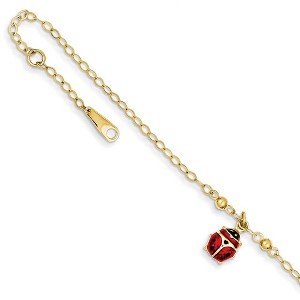 Black Bow Jewelry 14k Yellow Gold Enameled Ladybug Anklet, 9-10 Inch - 1 of 4