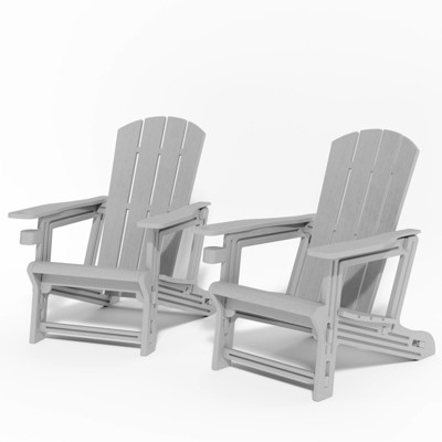 GlasFlength Folding Adirondack Patio Seating Sets, 2PCS with Cup Holder, Suitable for Indoor, Outdoor , Garden, or Backyard，Gray, 31.4"*29.6"*36.4"