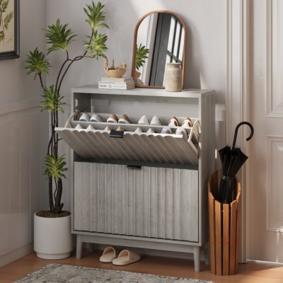 Modern Freestanding Shoe Cabinet with 2 Flip Drawers and Adjustable Shelves, Compact Shoe Rack for Entryway or Small Spaces–The Pop Home