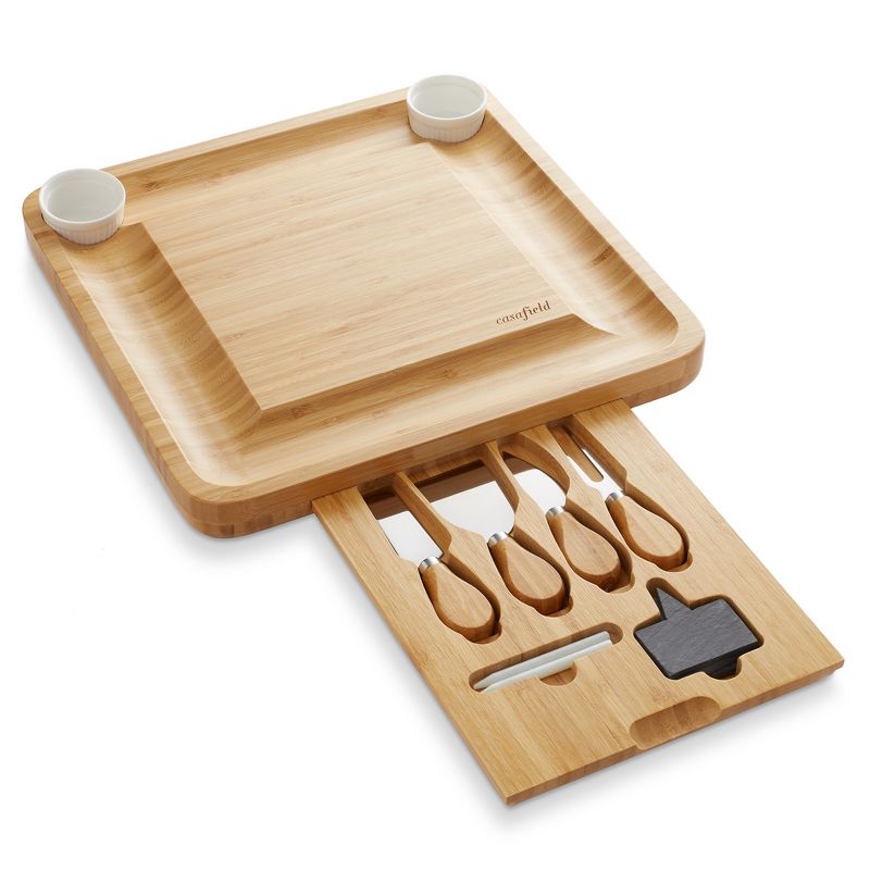 Casafield Bamboo Cheese Cutting Board with Stainless Steel Knives, Ceramic Bowls and Slate Cheese Markers, 2 of 8