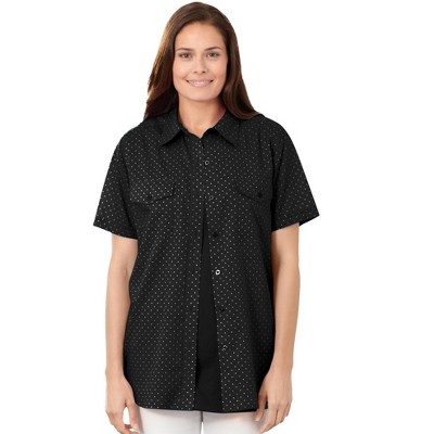 Woman Within Plus Size Short-Sleeve Cotton Campshirt