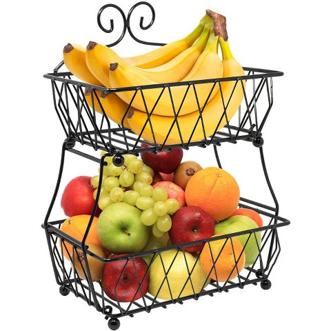 Sorbus 2-Tier Fruit Bread Basket Display Stand, Counter Storage for Kitchen, Bathroom, Rectangular Antique Metal