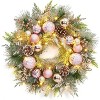 22" Large Lighted Christmas Wreath, Battery Operated Lighted Xmas Wreaths with Balls 30 Lights and Timer for Indoor Outdoor Holiday Decorations - 2 of 4
