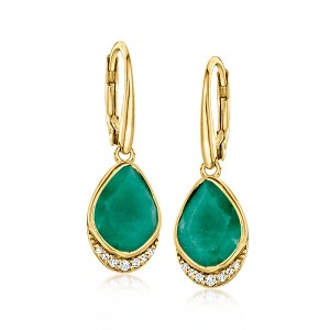 Ross-Simons 5.75 ct. t.w. Emerald and .10 ct. t.w. White Topaz Drop Earrings in 18kt Gold Over Sterling - 1 of 3