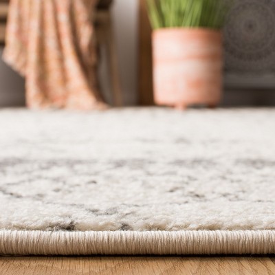 Ivory and Gray Hand-knotted Wool Runner Rug