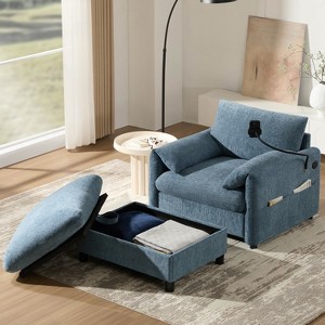 ModernLuxe Single Sofa Chaise Lounge Couch Accent Chair with Storage Ottoman, Adjustable Phone Holder, USB&Type-C Charger, Storage Pockets, Chenille - 1 of 4