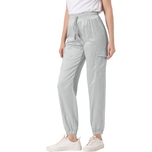 INSPIRE CHIC Women's Satin Drawstring Elastic High Waist Shiny Silky Cargo Pants - 1 of 4