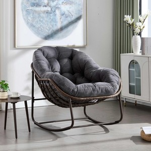 VYNXARIA Outdoor Rattan Rocking Chair,Padded Cushion Rocker Recliner Chair Outdoor for Front Porch, Living Room, Patio, Garden, Grey - 1 of 4