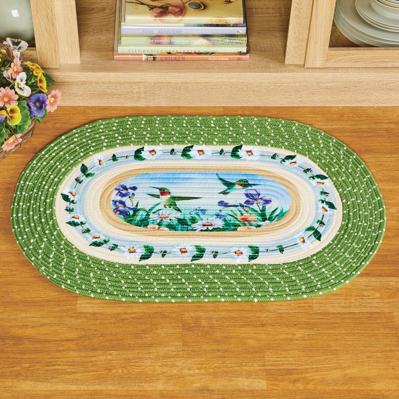 Collections Etc Floral Hummingbirds Print Braided Oval Accent Rug 30" x 20", 2 of 3